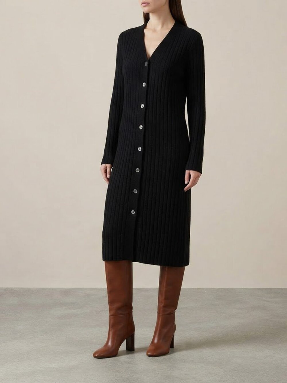 Lauren Ralph Lauren Wool & Cashmere Ribbed Turtleneck Sweater Dress Black